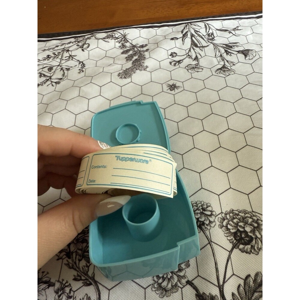Vintage Tupperware Label Dispenser with Freezer Label Stickers Blue 1446-3 Aqua - Picture 2 of 8